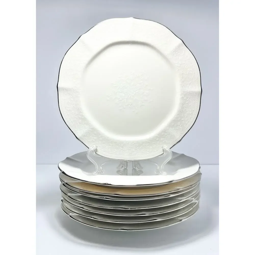 Noritake “Chandon, Platinum” Set of 8 Bone China Salad Plates 8 3/8”